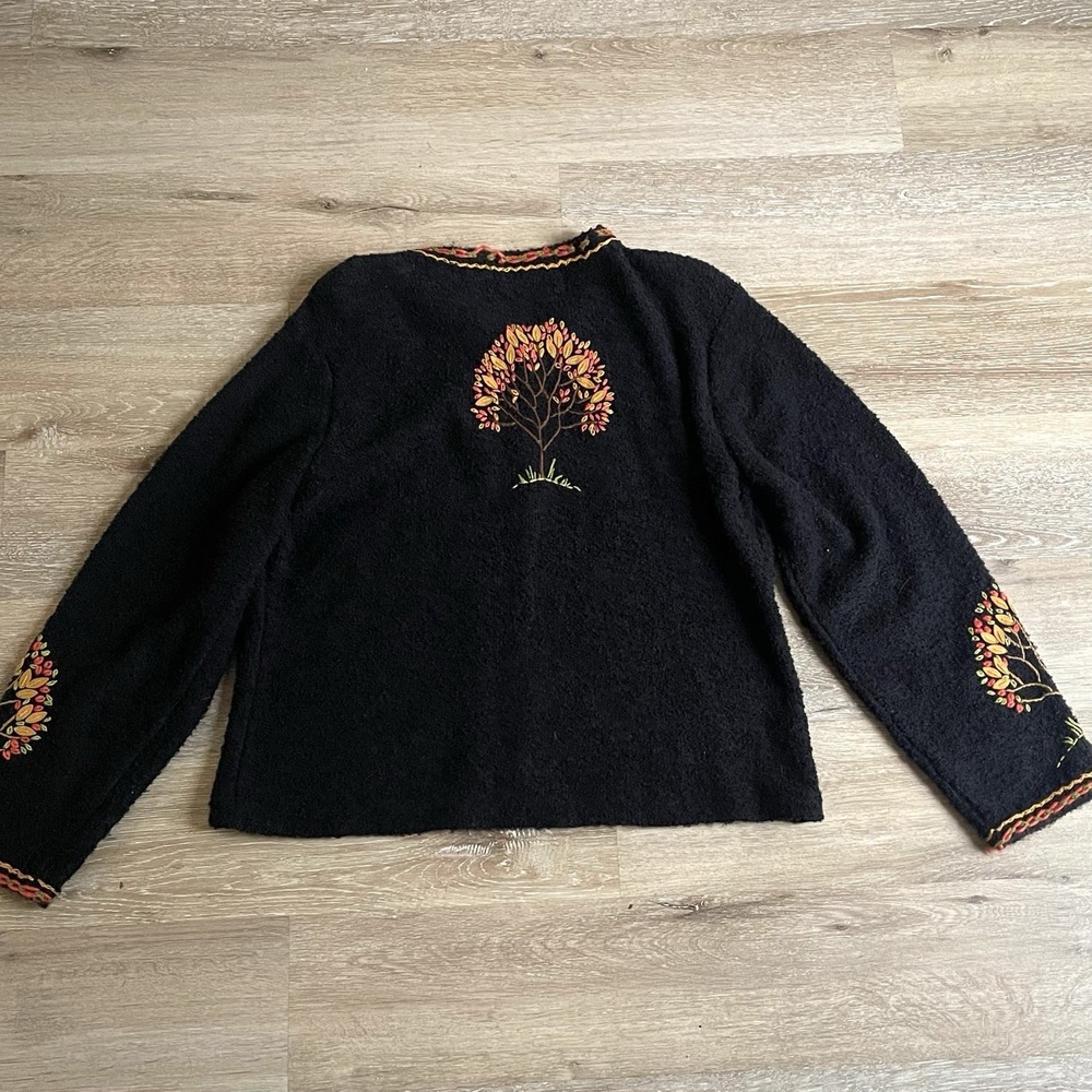 Design Options Large Tree Sweater Zip-Up Cardigan Sweater Felt Fall Embroidered - Picture 7 of 8